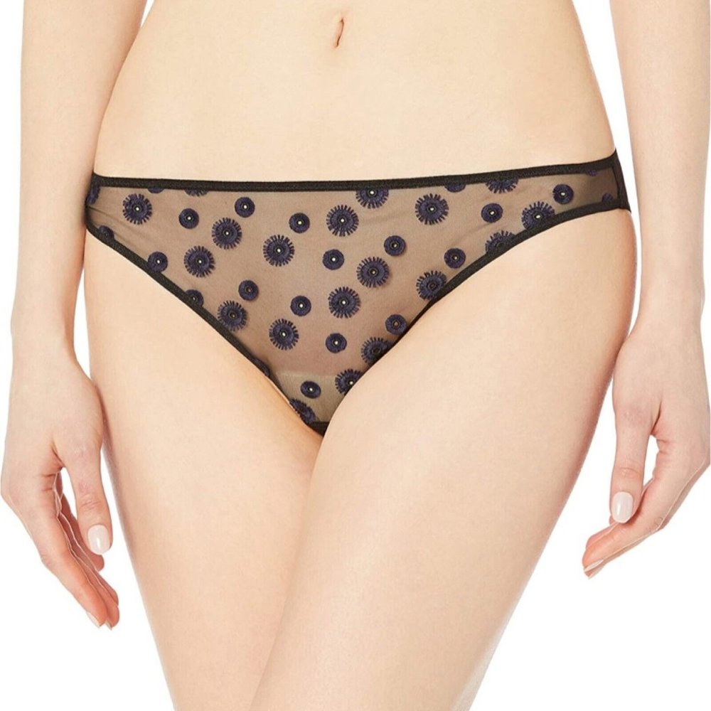 Simone Perele Brief French 3 Medium Cassie Black Mesh Navy Blue Embroider Sheer